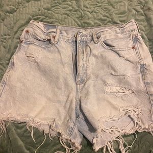 American eagle light wash high waisted shorts.
